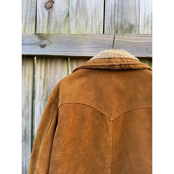 Schott western suede shearling coat jacket made in USA caramel brown vintage - Picture 12 of 12